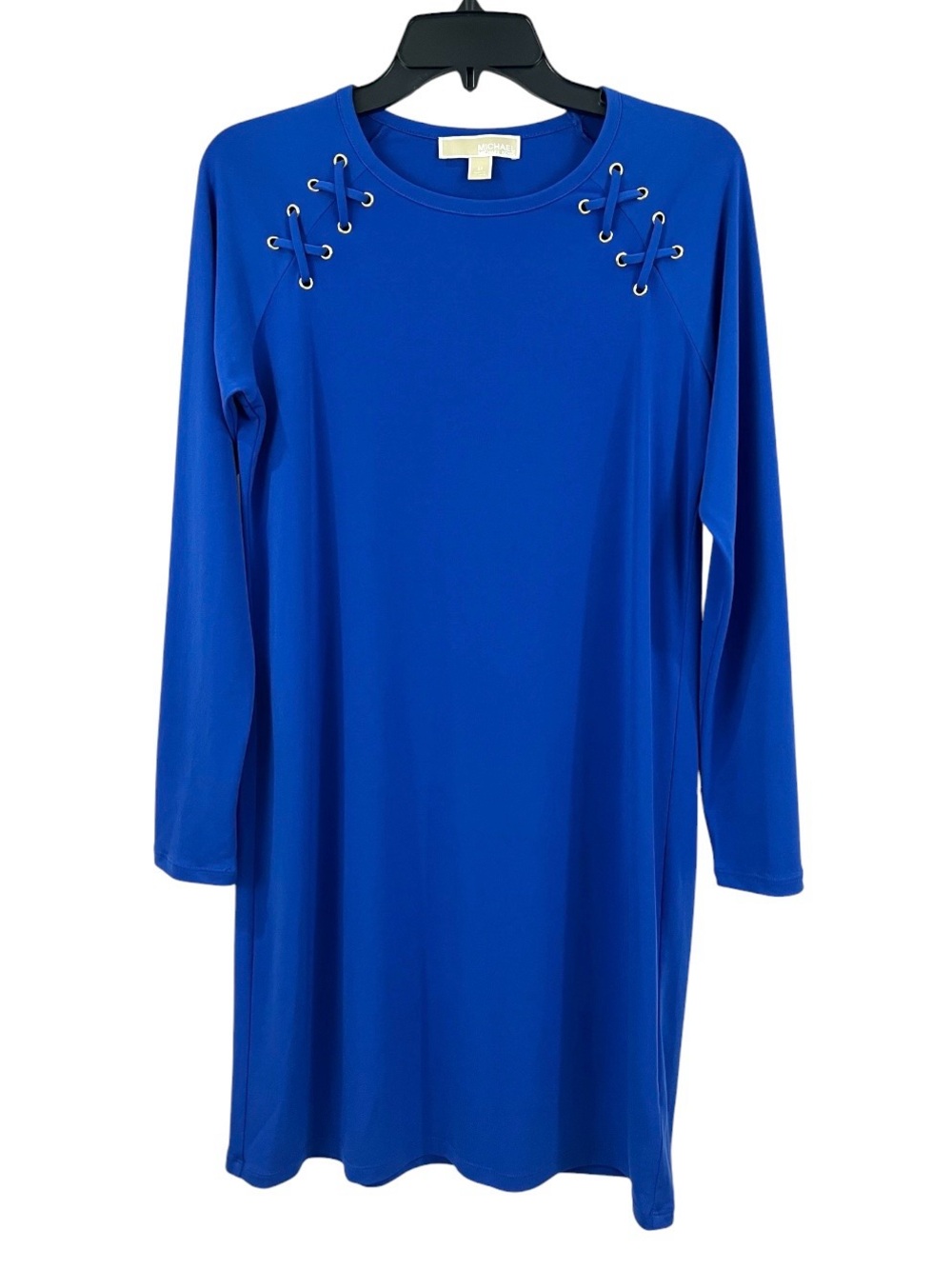 Michael Kors Cobalt Blue Crisscross Lace Stretch Jersey Long Sleeve Shift Dress